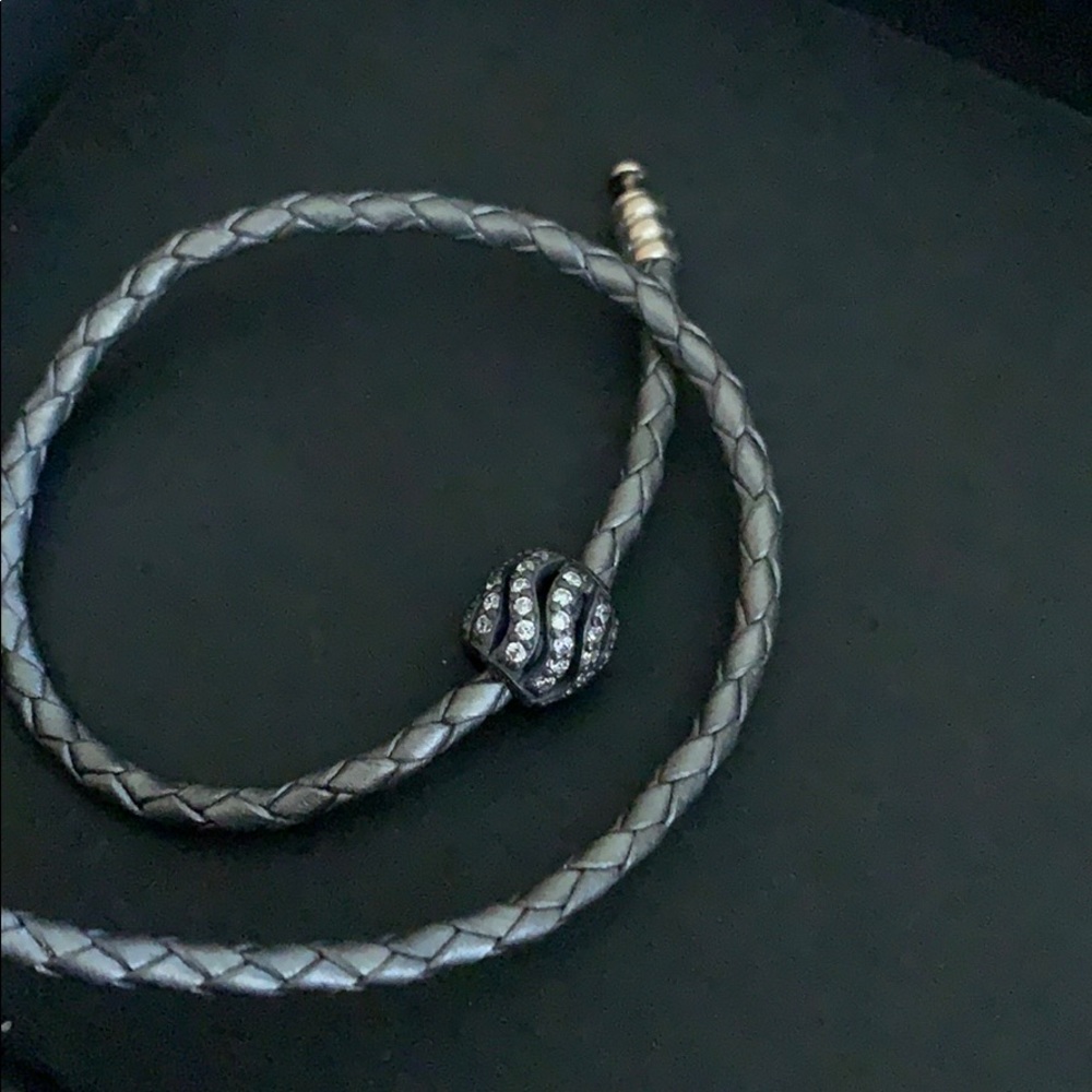 Auth Pandora shimmery silver and black bead